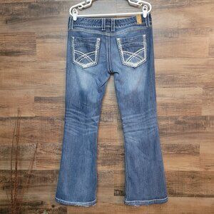 Maurices Jeans Womens 11-12 R Flare Low Rise Ripped Thick Stitch Medium Light